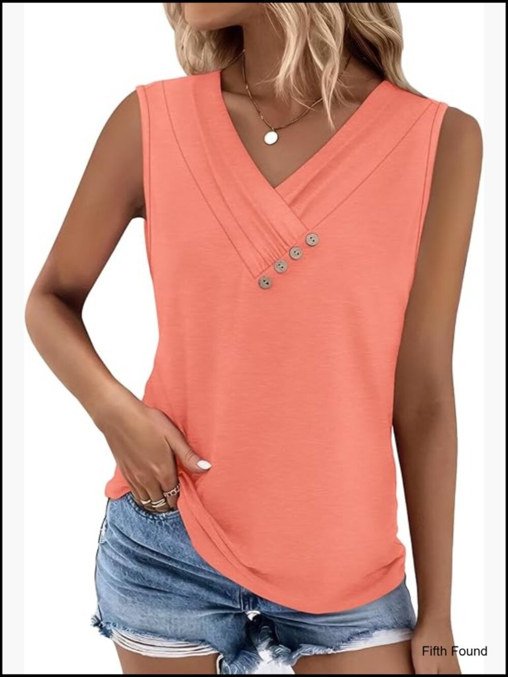 Summer Button Down V Neck Tank Top Sleeveless Loose Fit T-Shirt
